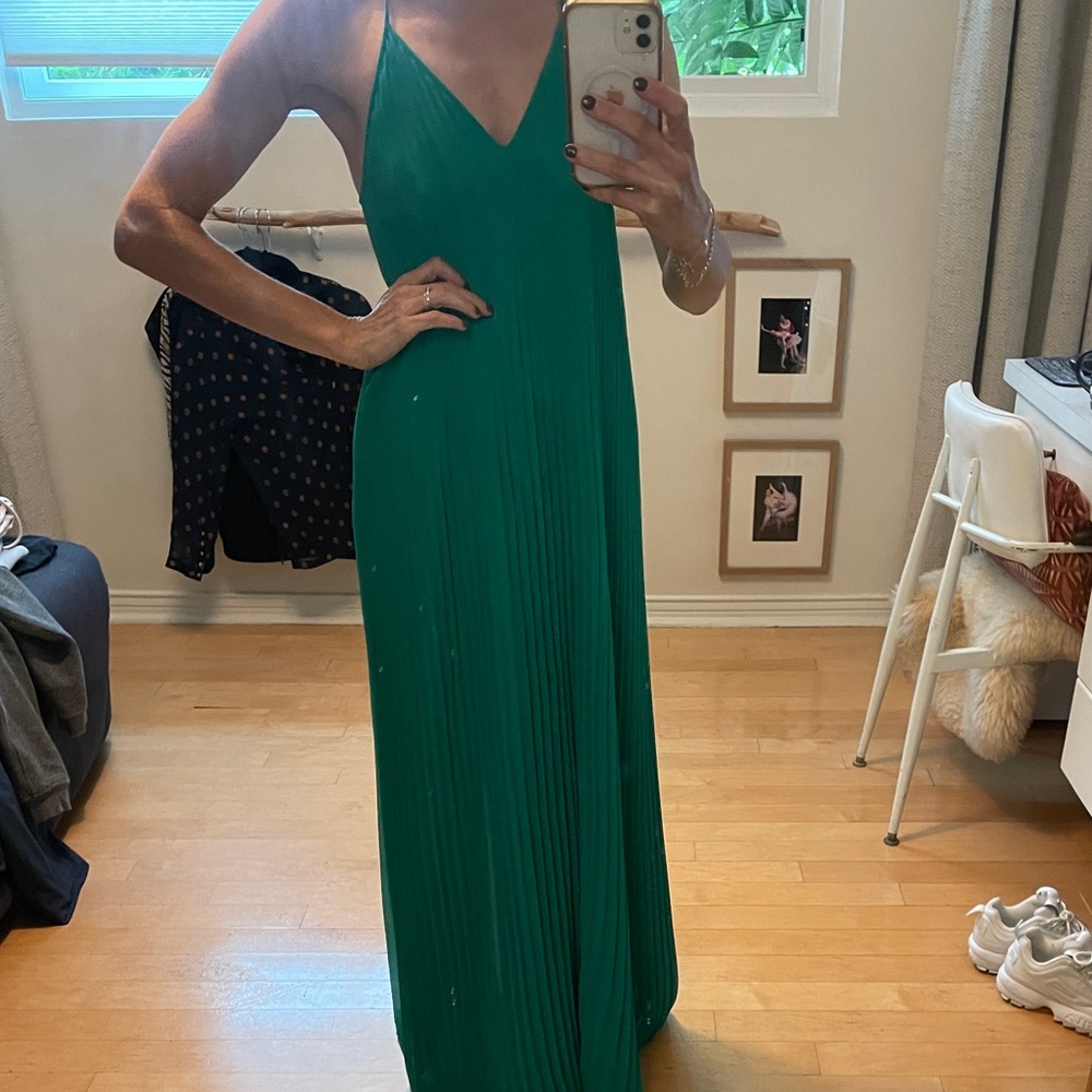 Green, pleated chiffon Victoria’s Secret floor length maxi dress, extra small